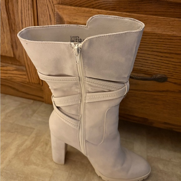 Women's Cream High Heel Boots - Picture 2 of 6